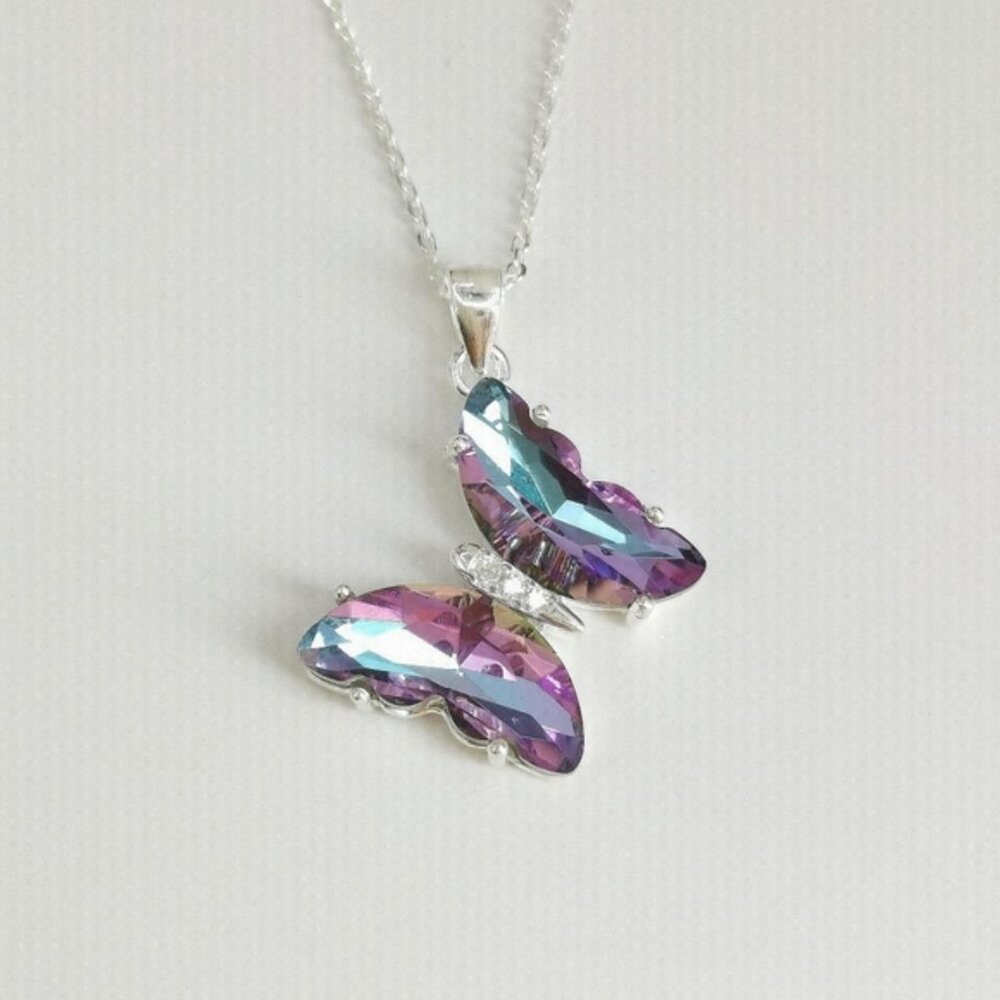 Swarovski Modern Purple Butterfly sterling silver Pendant Necklace - Picture 3 of 8